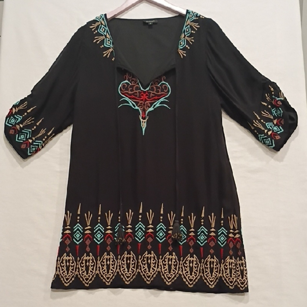 ResortWear Boho Embroidered Tunic Midi Dress Tribal Tolani Size Small
